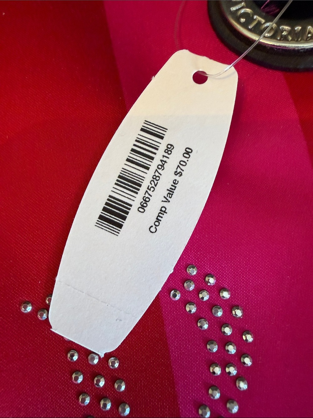 Victoria's Secret Hot Pink & Red Striped Logo Tote - Picture 5 of 7